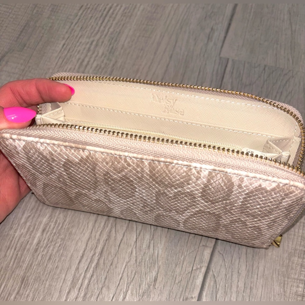 Zip-Around Snake-Embossed Wallet in Beige - Picture 2 of 3